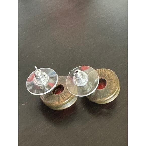 Red Acrylic Metal Stone Earrings Set of 3 Fish Hook Stud Post - Picture 10 of 10